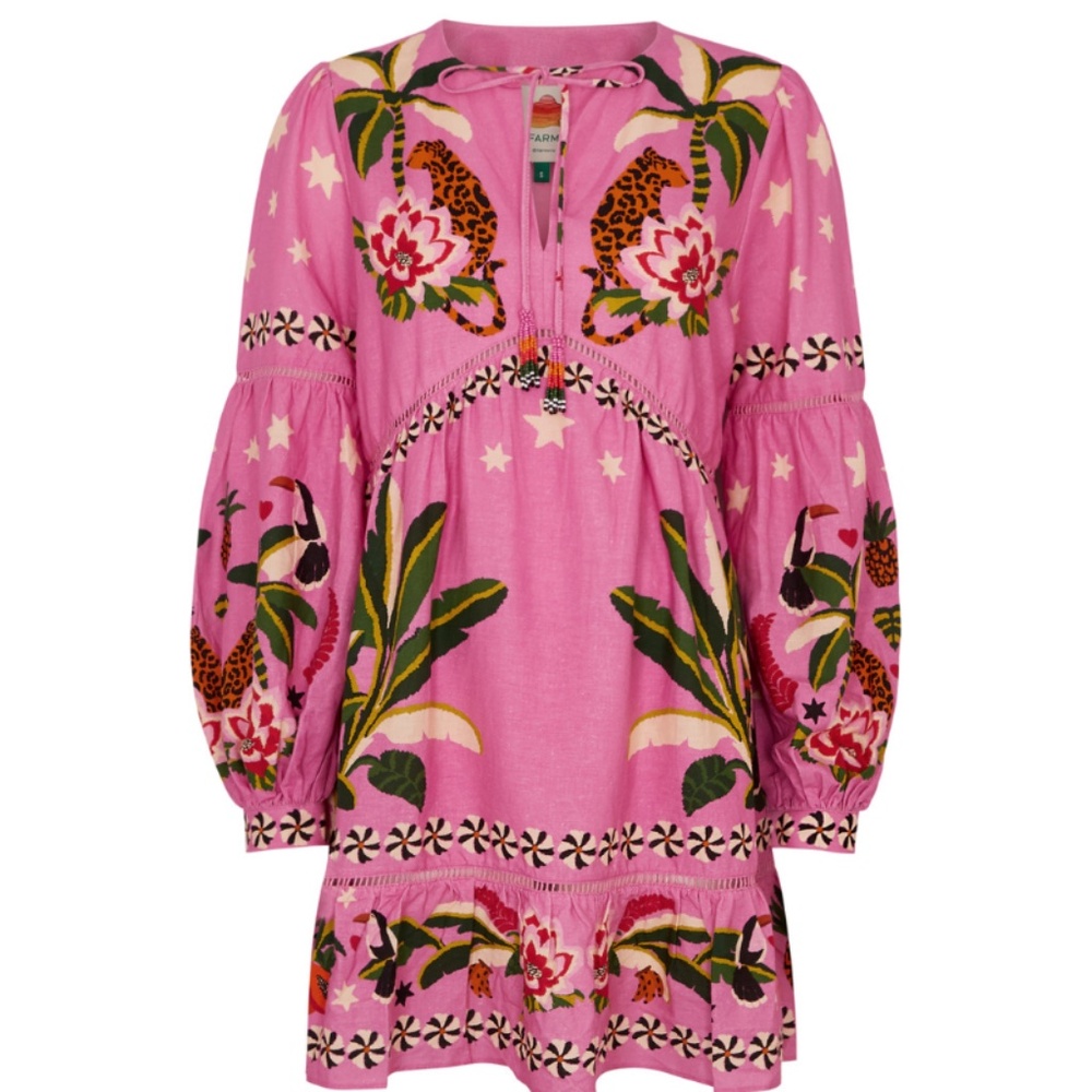 FARM Rio Leopard Forest long Sleeve Dress